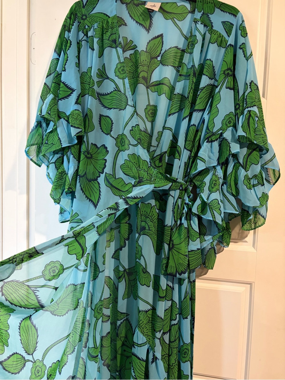 ✨CAbi | Derby Sheer Green Floral Midi Wrap Dress with Flutter Sleeves | Sz M - Picture 7 of 12
